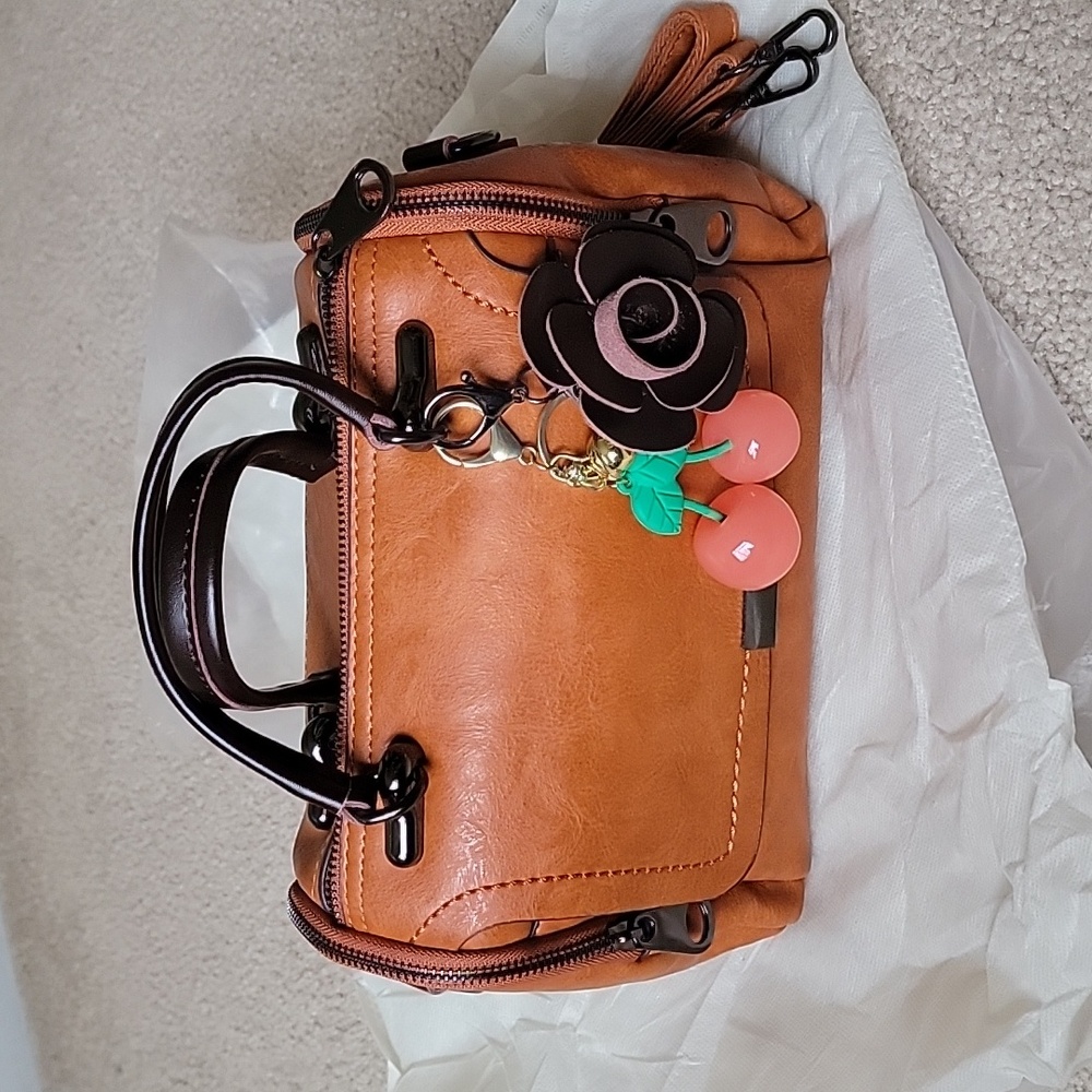 Real leather Rose bag with cherry charm